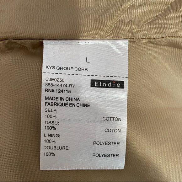 Elodie Khaki Utility Jacket Large Military Cargo Style Zip Front Cotton Coat - Picture 12 of 15